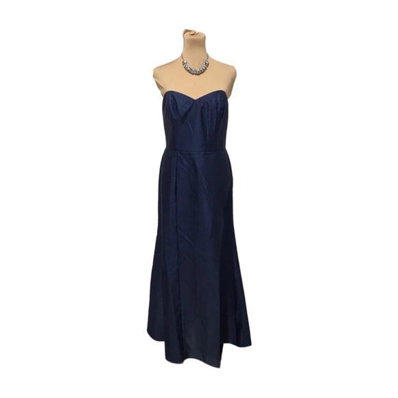 ALFRED SUNG Midnight Blue Strapless Satin Gown D759 Sz 12 From Nordstroms $250 - Picture 4 of 12